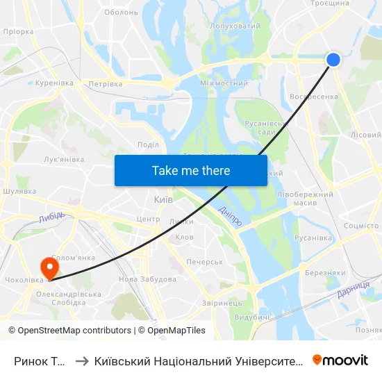 Ринок Троєщина to Київський Національний Університет Будівництва І Архітектури map