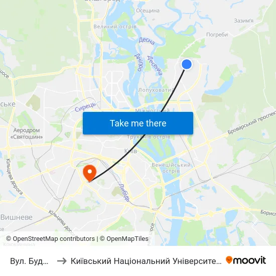 Вул. Будищанська to Київський Національний Університет Будівництва І Архітектури map