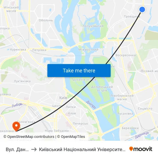 Вул. Данькевича to Київський Національний Університет Будівництва І Архітектури map