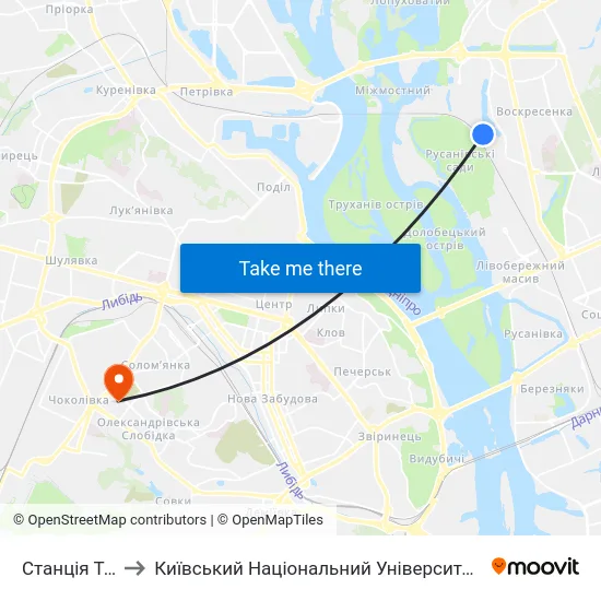 Станція Троєщина to Київський Національний Університет Будівництва І Архітектури map