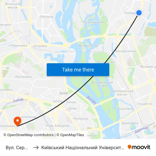 Вул. Сержа Лифаря to Київський Національний Університет Будівництва І Архітектури map