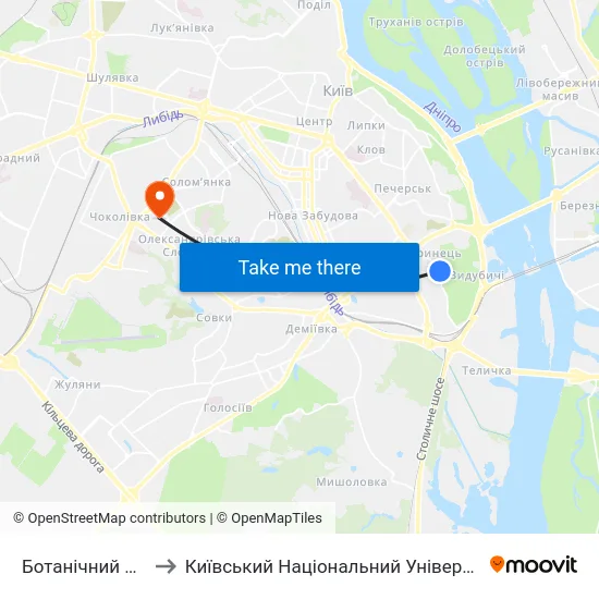 Ботанічний Сад Ім. Гришка to Київський Національний Університет Будівництва І Архітектури map