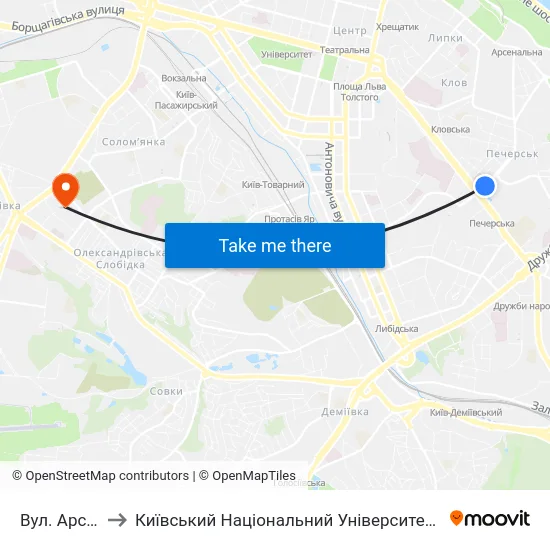 Вул. Арсенальна to Київський Національний Університет Будівництва І Архітектури map