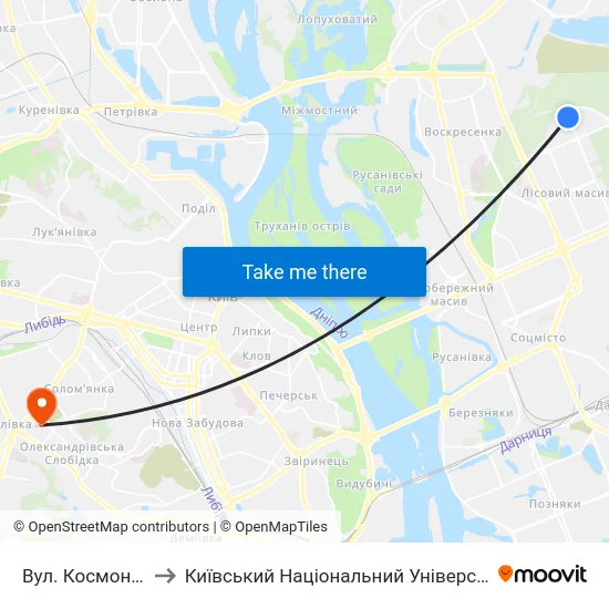 Вул. Космонавта Волкова to Київський Національний Університет Будівництва І Архітектури map