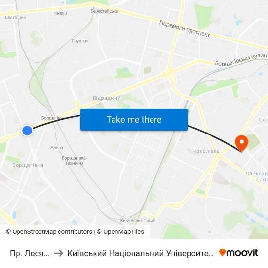 Пр. Леся Курбаса to Київський Національний Університет Будівництва І Архітектури map