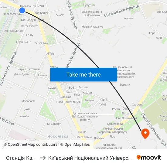 Станція Караваєві Дачі to Київський Національний Університет Будівництва І Архітектури map
