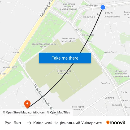 Вул. Липківського to Київський Національний Університет Будівництва І Архітектури map