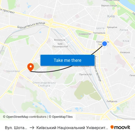 Вул. Шота Руставелі to Київський Національний Університет Будівництва І Архітектури map