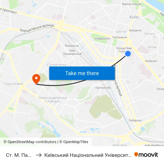 Ст. М. Палац Спорту to Київський Національний Університет Будівництва І Архітектури map