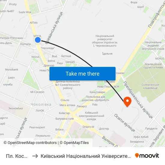 Пл. Космонавтів to Київський Національний Університет Будівництва І Архітектури map