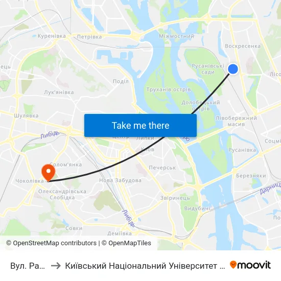 Вул. Райдужна to Київський Національний Університет Будівництва І Архітектури map