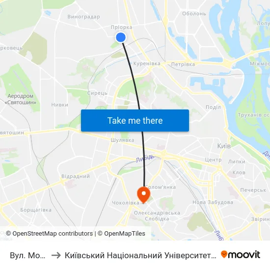 Вул. Мостицька to Київський Національний Університет Будівництва І Архітектури map