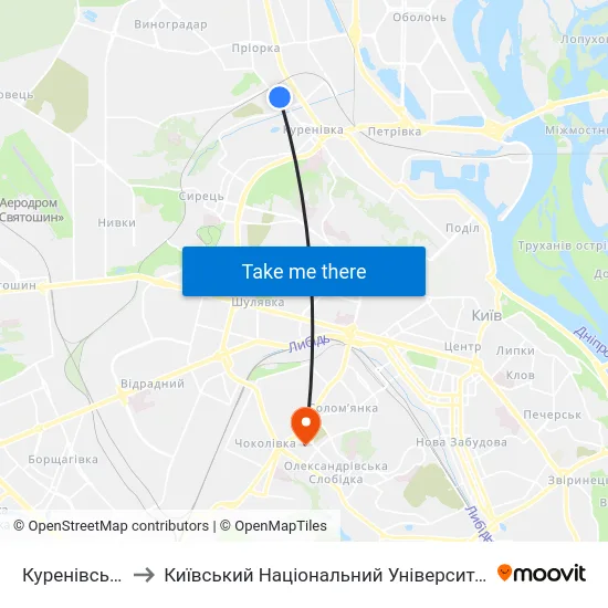 Куренівський Ринок to Київський Національний Університет Будівництва І Архітектури map