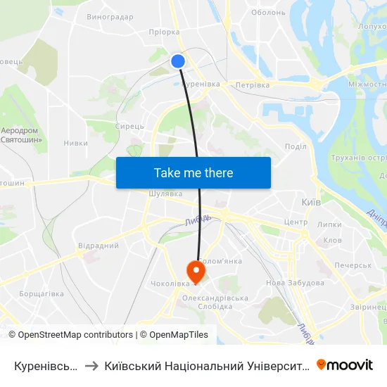 Куренівський Ринок to Київський Національний Університет Будівництва І Архітектури map