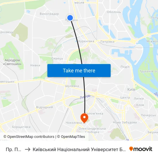 Пр. Правди to Київський Національний Університет Будівництва І Архітектури map