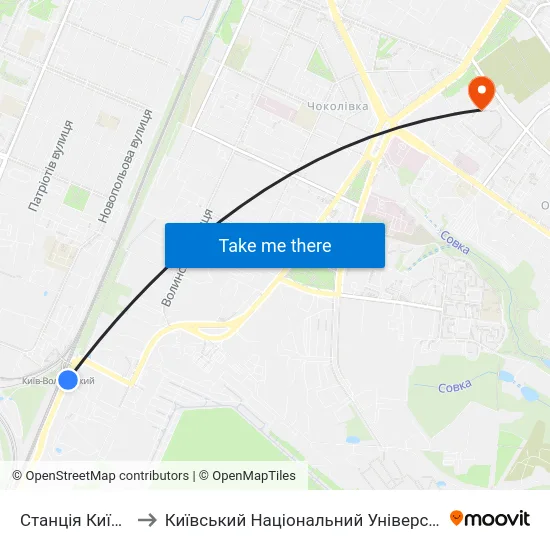 Станція Київ-Волинський to Київський Національний Університет Будівництва І Архітектури map