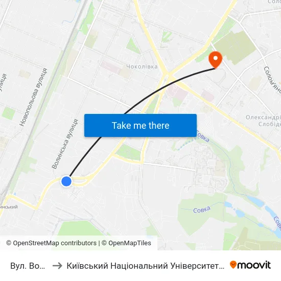 Вул. Волинська to Київський Національний Університет Будівництва І Архітектури map