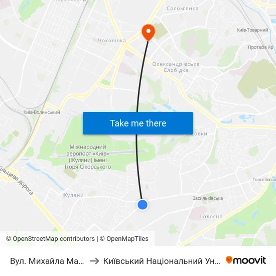 Вул. Михайла Максимовича (На Вимогу) to Київський Національний Університет Будівництва І Архітектури map