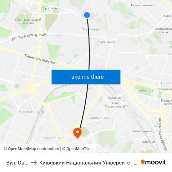 Вул. Овруцька to Київський Національний Університет Будівництва І Архітектури map