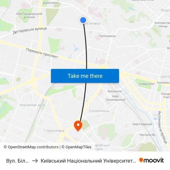 Вул. Білоруська to Київський Національний Університет Будівництва І Архітектури map