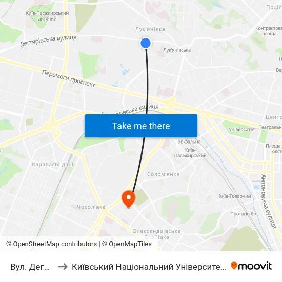 Вул. Дегтярівська to Київський Національний Університет Будівництва І Архітектури map