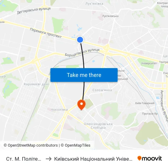 Ст. М. Політехнічний Інститут to Київський Національний Університет Будівництва І Архітектури map