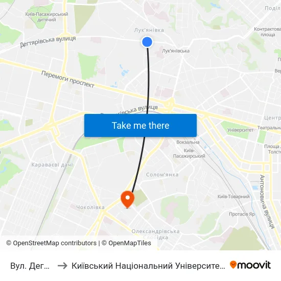 Вул. Дегтярівська to Київський Національний Університет Будівництва І Архітектури map