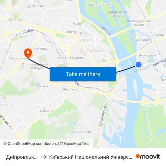 Дніпровська Набережна to Київський Національний Університет Будівництва І Архітектури map