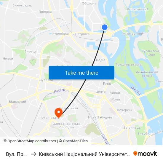 Вул. Приозерна to Київський Національний Університет Будівництва І Архітектури map