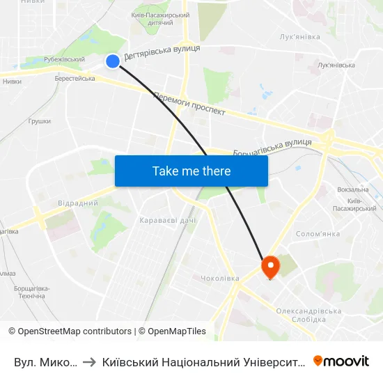Вул. Миколи Шпака to Київський Національний Університет Будівництва І Архітектури map