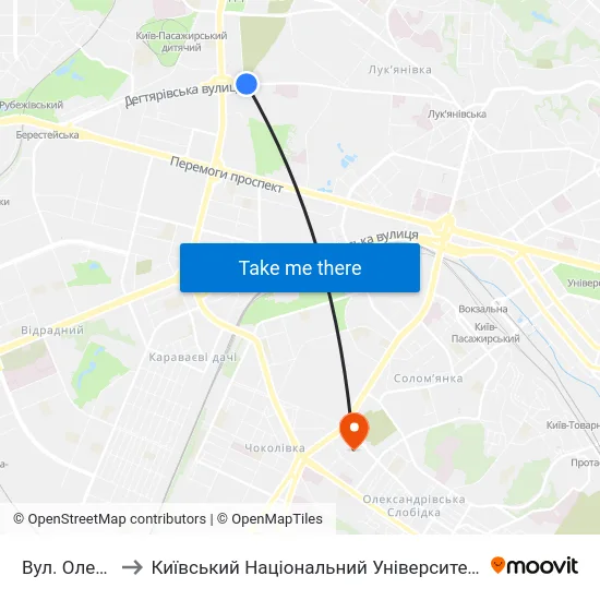 Вул. Олени Теліги to Київський Національний Університет Будівництва І Архітектури map