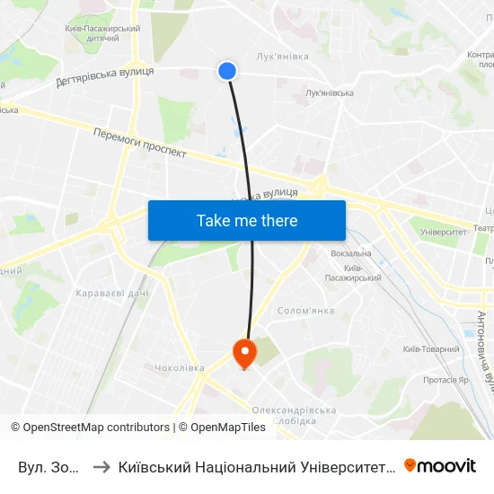 Вул. Зоологічна to Київський Національний Університет Будівництва І Архітектури map