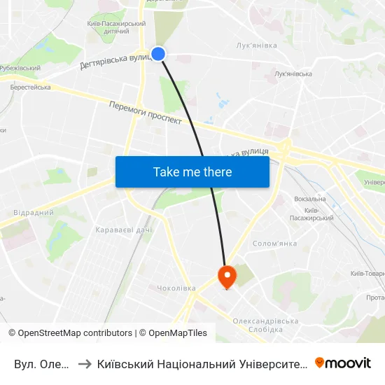 Вул. Олени Теліги to Київський Національний Університет Будівництва І Архітектури map