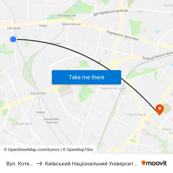 Вул. Котельникова to Київський Національний Університет Будівництва І Архітектури map