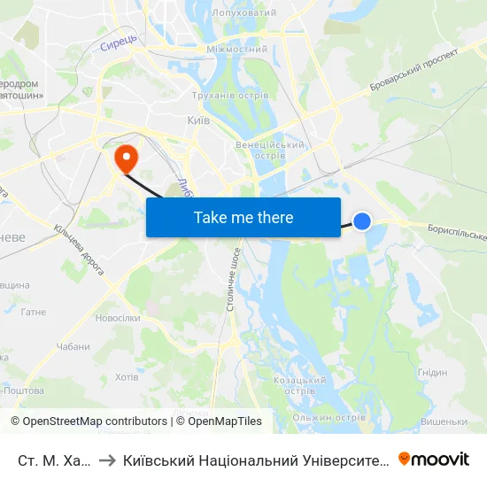 Ст. М. Харківська to Київський Національний Університет Будівництва І Архітектури map
