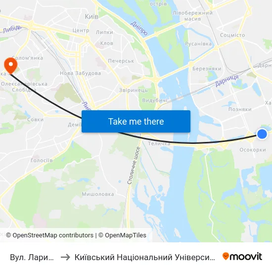 Вул. Лариси Руденко to Київський Національний Університет Будівництва І Архітектури map