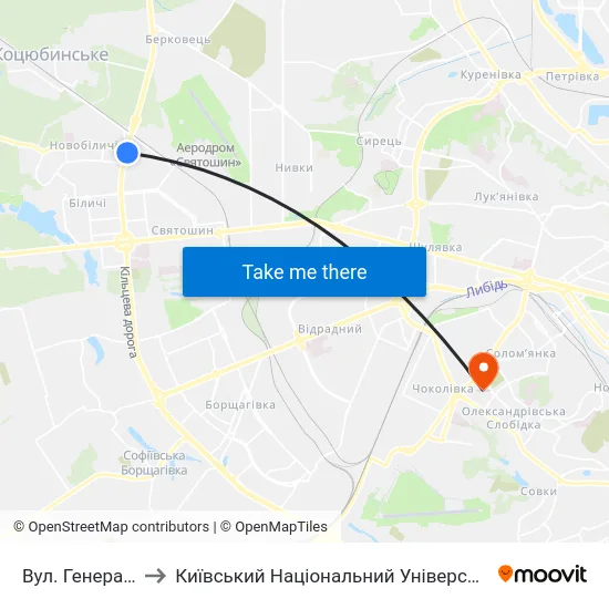 Вул. Генерала Наумова to Київський Національний Університет Будівництва І Архітектури map