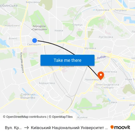 Вул. Краснова to Київський Національний Університет Будівництва І Архітектури map