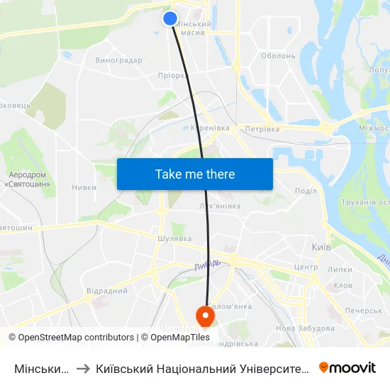 Мінський Масив to Київський Національний Університет Будівництва І Архітектури map
