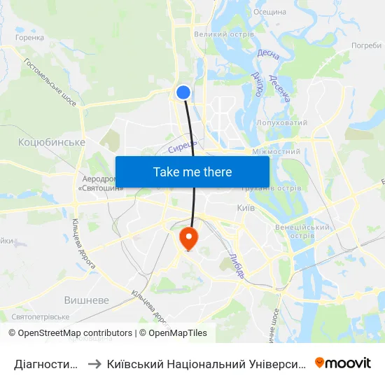 Діагностичний Центр to Київський Національний Університет Будівництва І Архітектури map