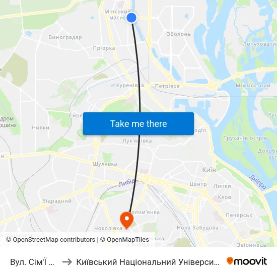 Вул. Сім'Ї Кульженків to Київський Національний Університет Будівництва І Архітектури map