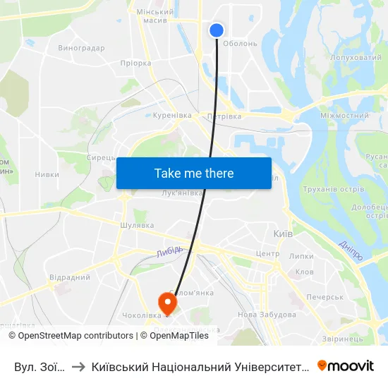 Вул. Зої Гайдай to Київський Національний Університет Будівництва І Архітектури map