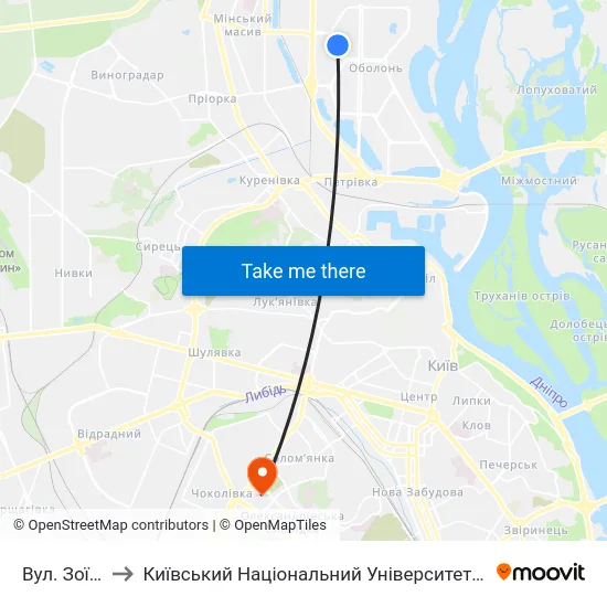 Вул. Зої Гайдай to Київський Національний Університет Будівництва І Архітектури map