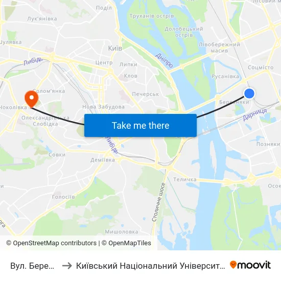 Вул. Березняківська to Київський Національний Університет Будівництва І Архітектури map