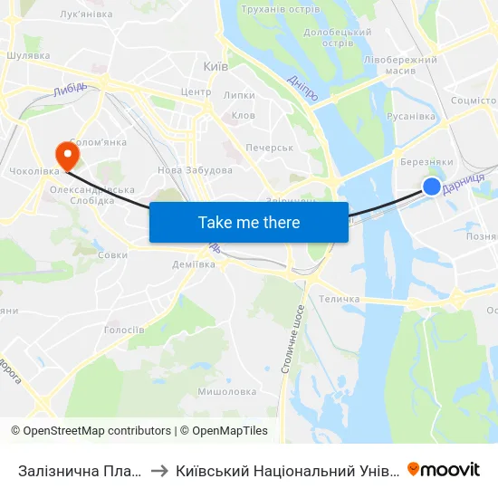 Залізнична Платформа Лівий Берег to Київський Національний Університет Будівництва І Архітектури map