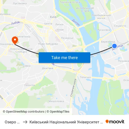 Озеро Тельбін to Київський Національний Університет Будівництва І Архітектури map