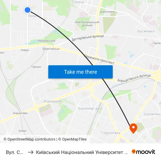 Вул. Салютна to Київський Національний Університет Будівництва І Архітектури map