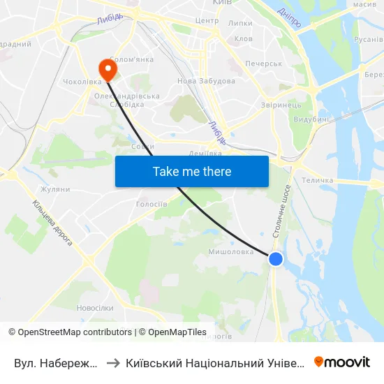 Вул. Набережно-Корчуватська to Київський Національний Університет Будівництва І Архітектури map