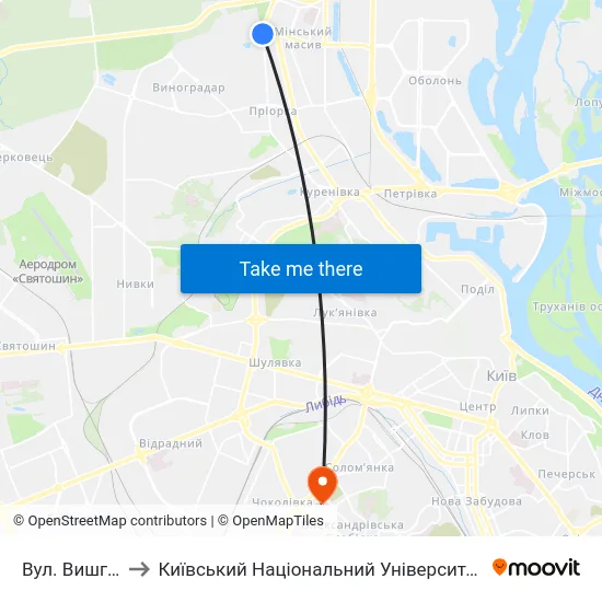 Вул. Вишгородська to Київський Національний Університет Будівництва І Архітектури map