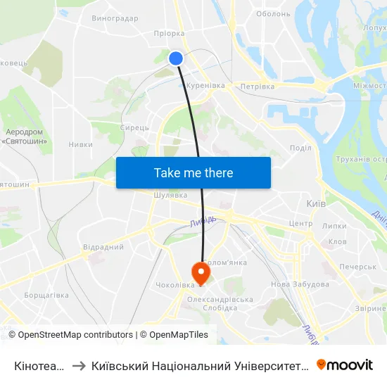 Кінотеатр Кадр to Київський Національний Університет Будівництва І Архітектури map